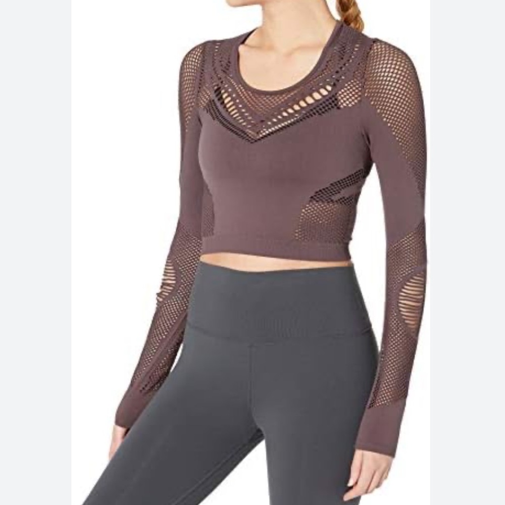 ALO Yoga Mesh Long Sleeve Crop Top - Brown